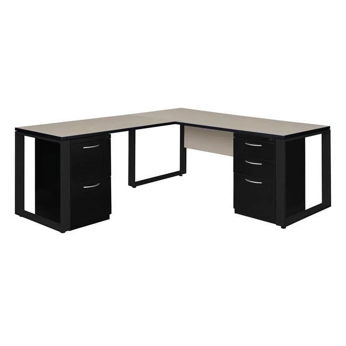 66 x 30 in. Double Pedestal L-Desk with Return, Maple & Black Y7255
