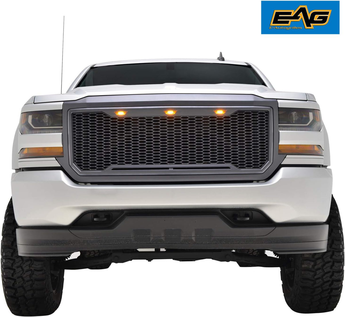 ABS Grille Front Hood Grill with Amber LED Lights Charcoal Gray W723467