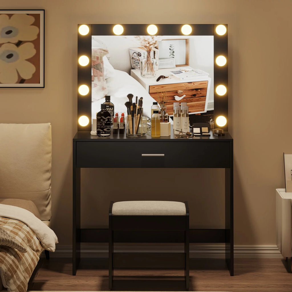 Black Makeup Vanity Table with Mirror Y41753