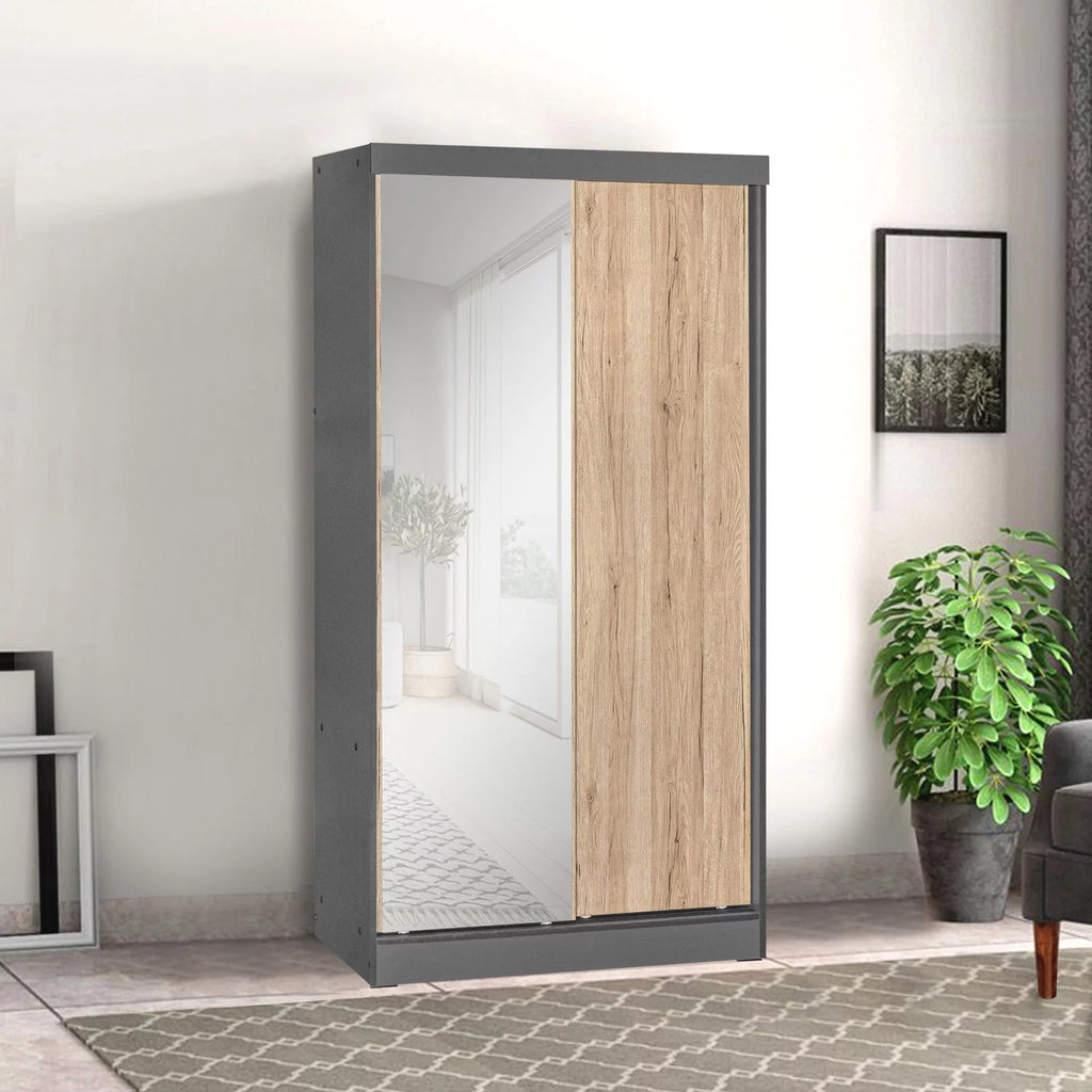 Wood Double Sliding Door Wardrobe Y875482