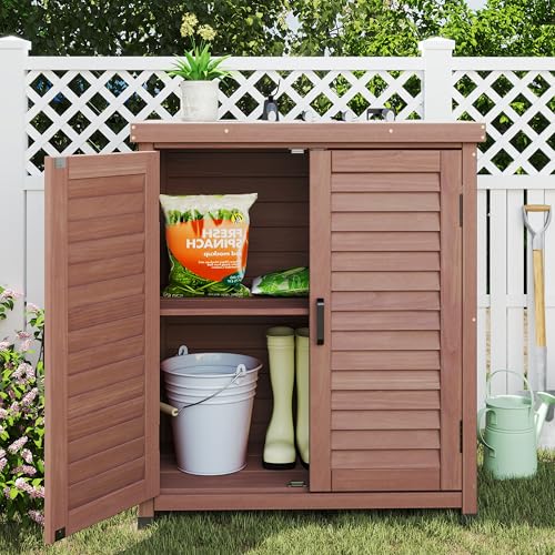 Outdoor Storage Cabinet & Potting Bench Table with Metal Top F408566