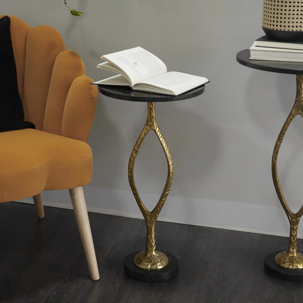 Gold Aluminum Accent Table with Black Marble Base Q64240