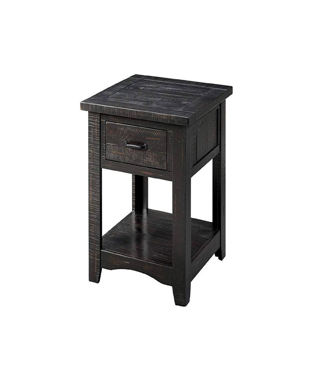 Antique Black Wooden End Table with Drawer and Shelf H260