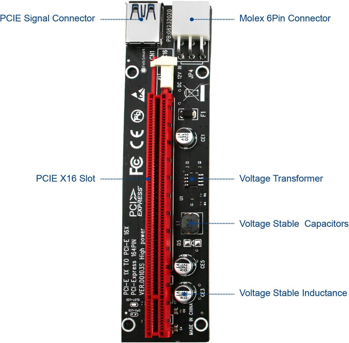 PCIE Riser Cable with 6Pin-SATA Power Cable and 23.6in Extension Cable, Pack of 2 J36871