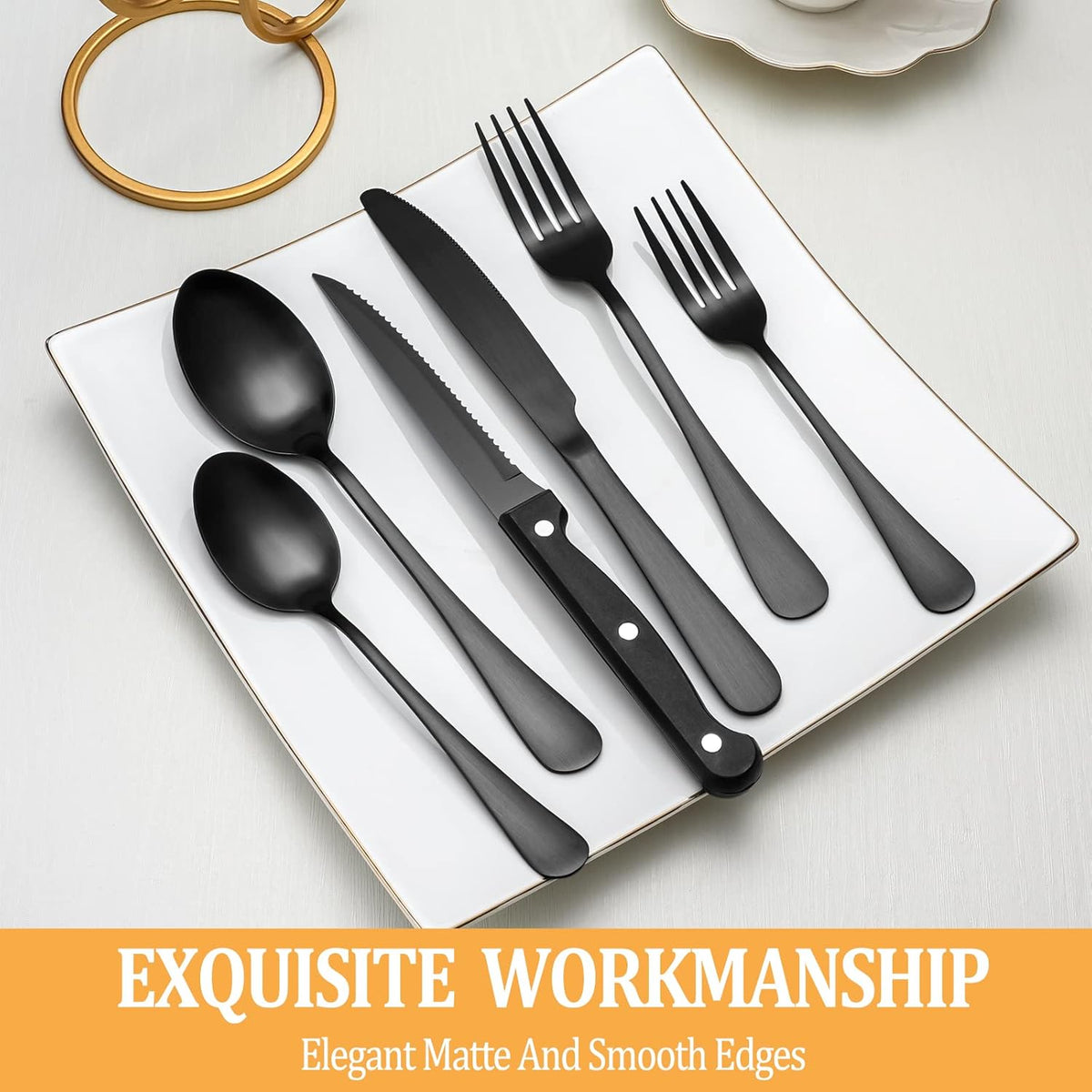 48 Piece Matte Black Stainless Steel Flatware Set with Steak Knives V449100
