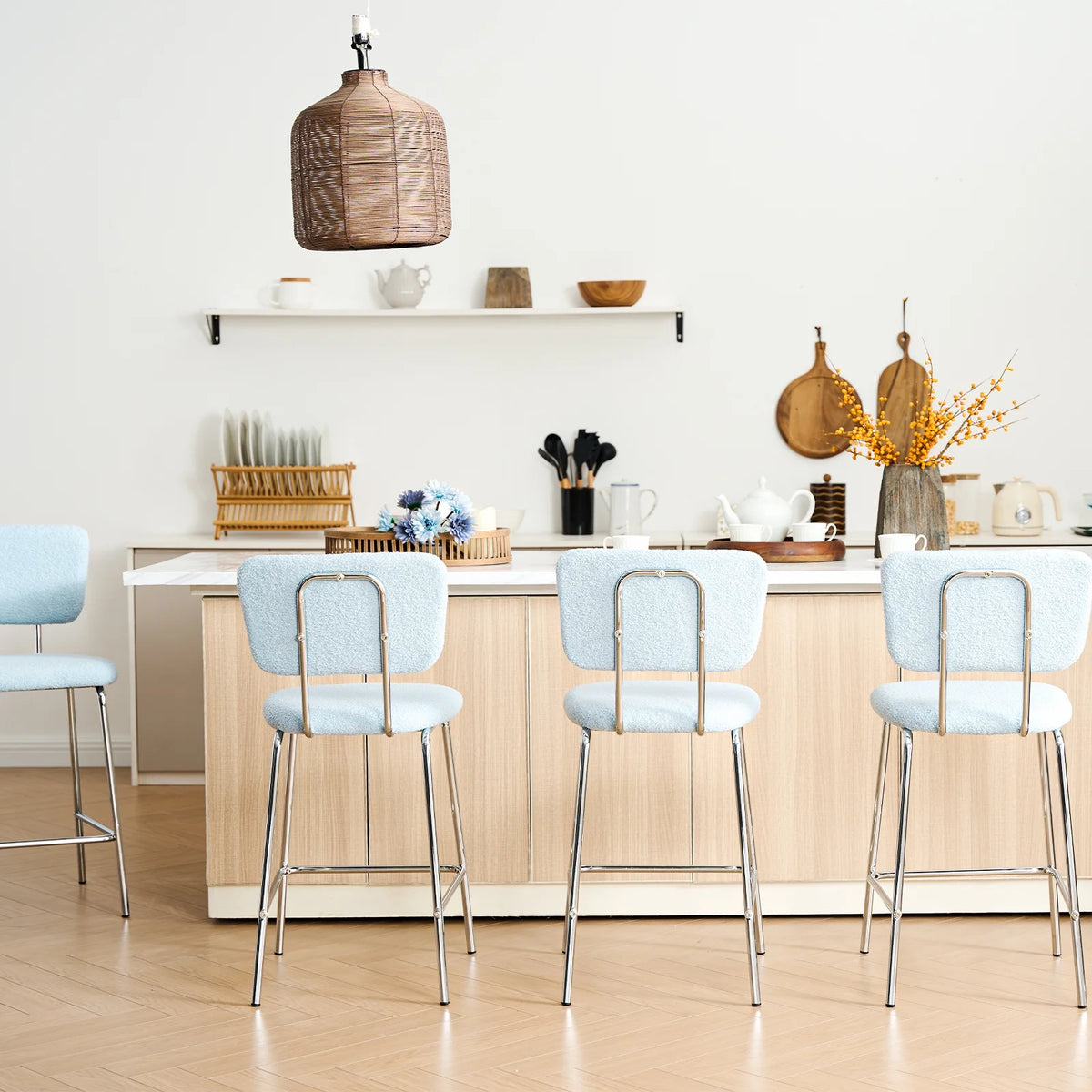 Blue Boucle 24in Counter Height Bar Stools Set of 2 Z874