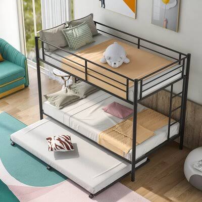 Black Twin Over Twin Bunk Bed with Trundle Y64399