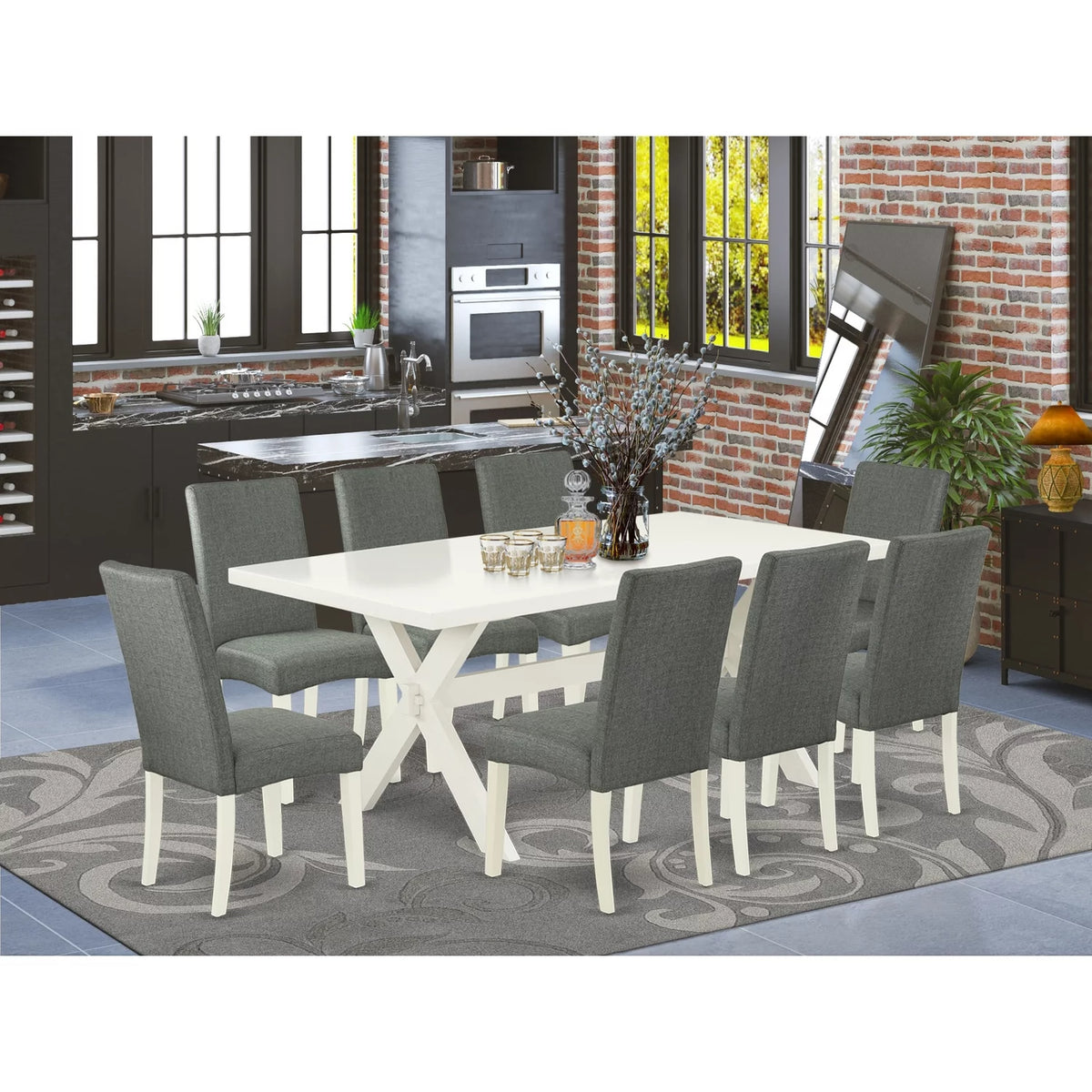 9 Piece Solid Wood Dining Table Set with 8 Chairs C279113