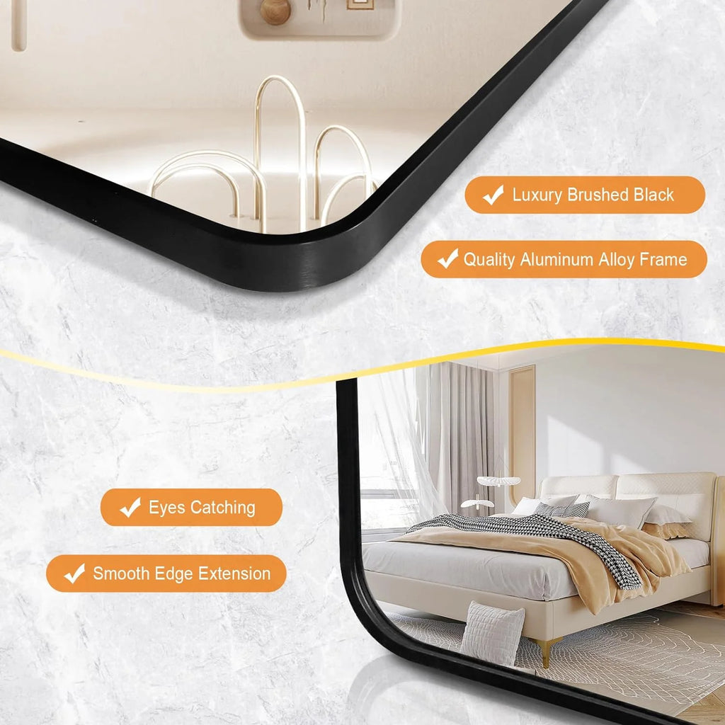 Black 30x48 Rectangular Metal Framed Wall Mirror N946852