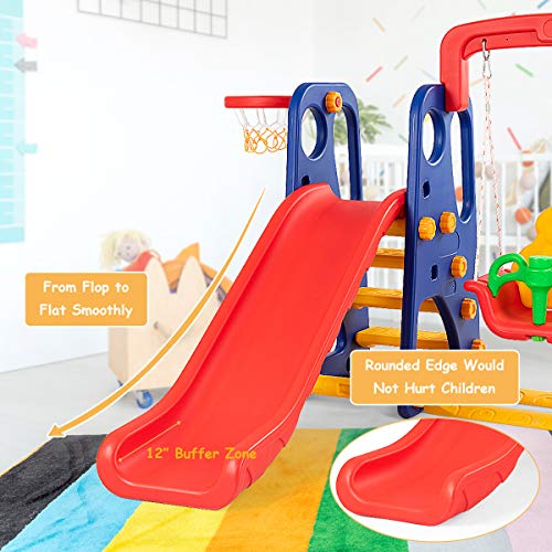 Toddler Long Slide Set, 3-in-1 Large Climber Playset with Basketball Hoop, Stairs, Thickened Panel, Playground Swing R7977