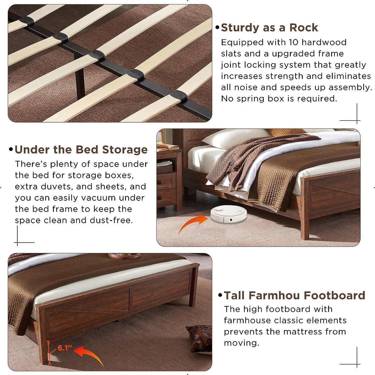 Light Rustic Oak Wood Platform Bed Frame with Bookcase Storage Headboard F31151