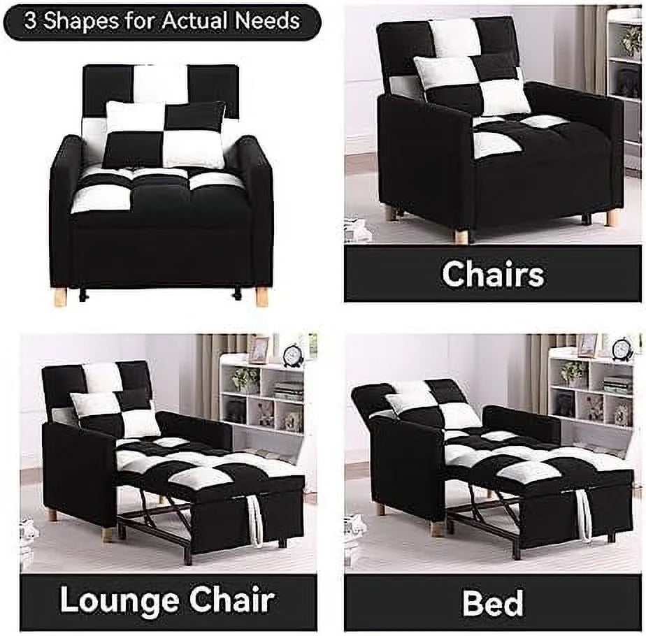 Beige Convertible Sleeper Chair Bed with Pillow Y487478