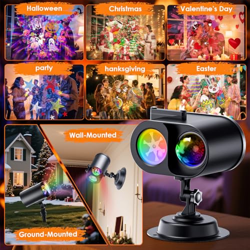 2-In-1 HD Moving Pattern Projector Lights with Remote Control, 12 Slides, 15 Colors, IP65 Waterproof P55728
