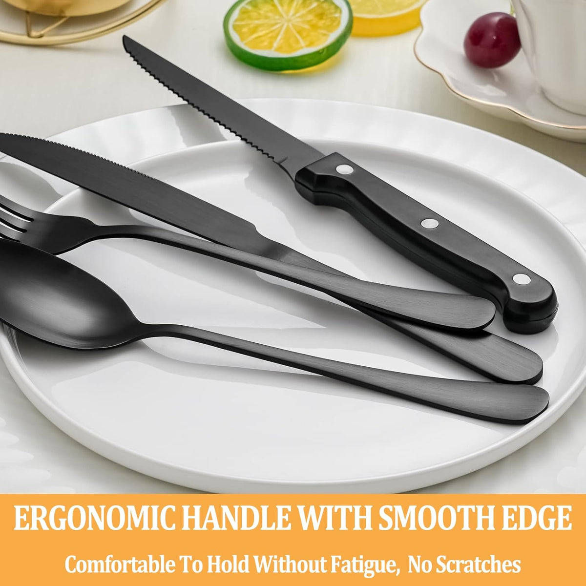 48 Piece Matte Black Stainless Steel Flatware Set with Steak Knives V449100
