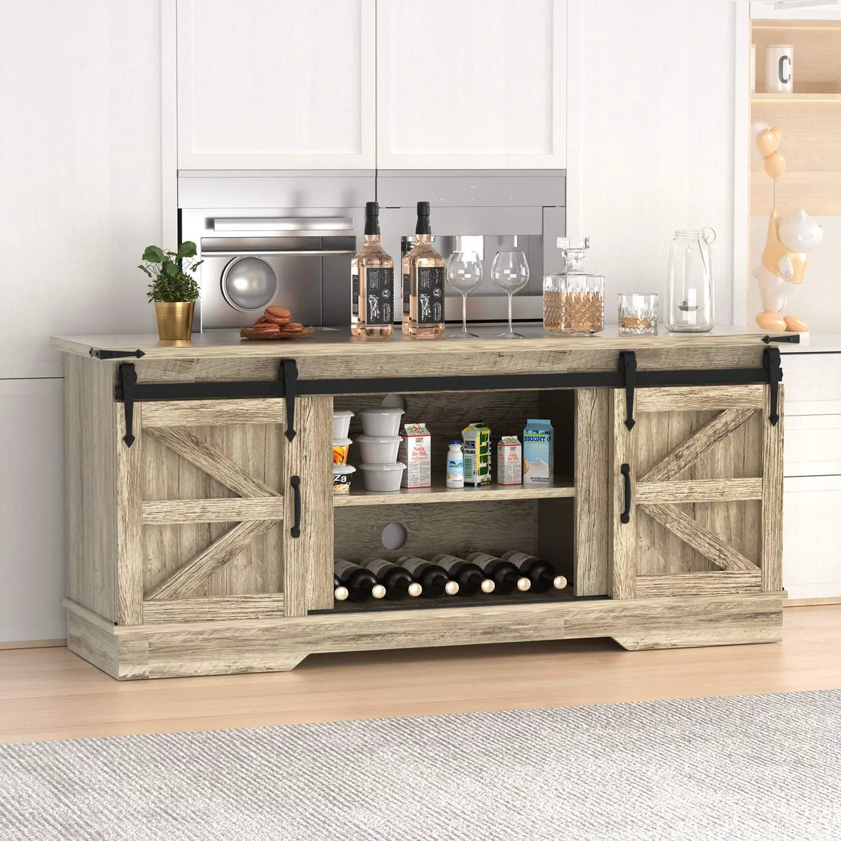 Grey Farmhouse TV Stand with Storage Y3051