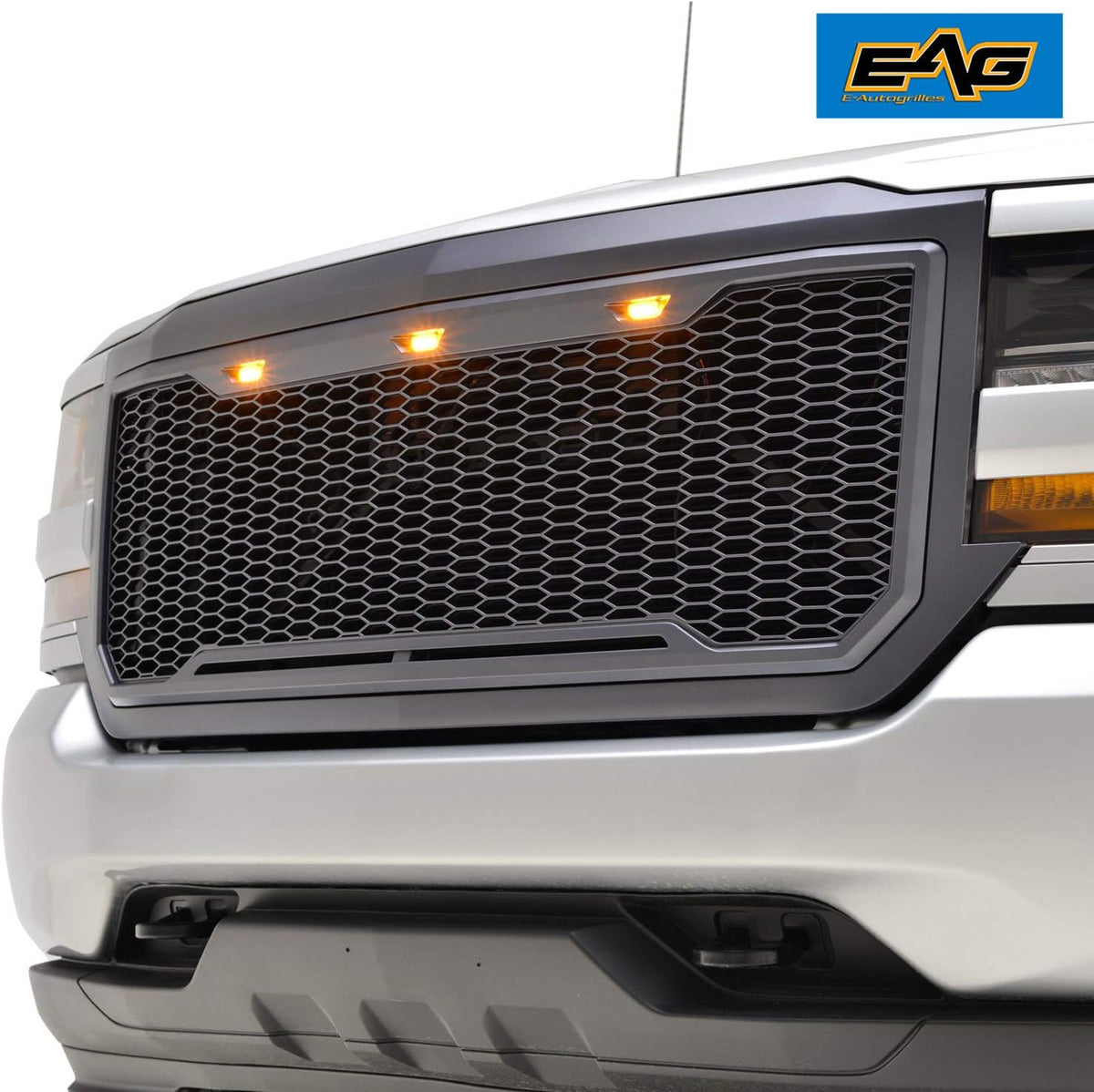 ABS Grille Front Hood Grill with Amber LED Lights Charcoal Gray W723467