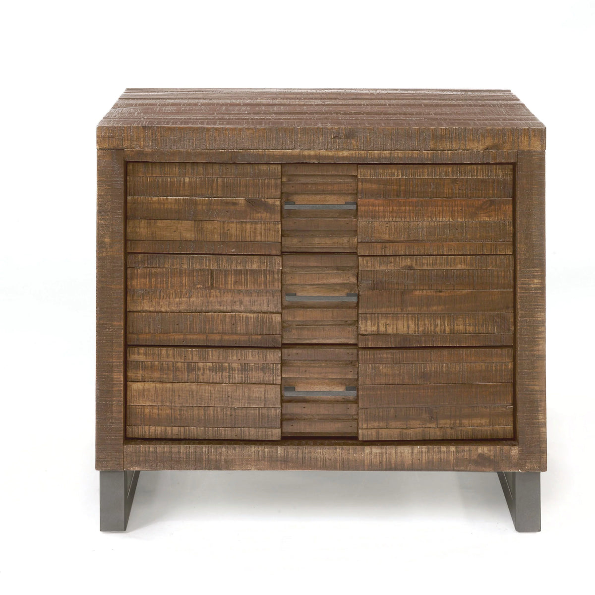 Reclaimed Oak Wood Nightstand with Metal Legs X972