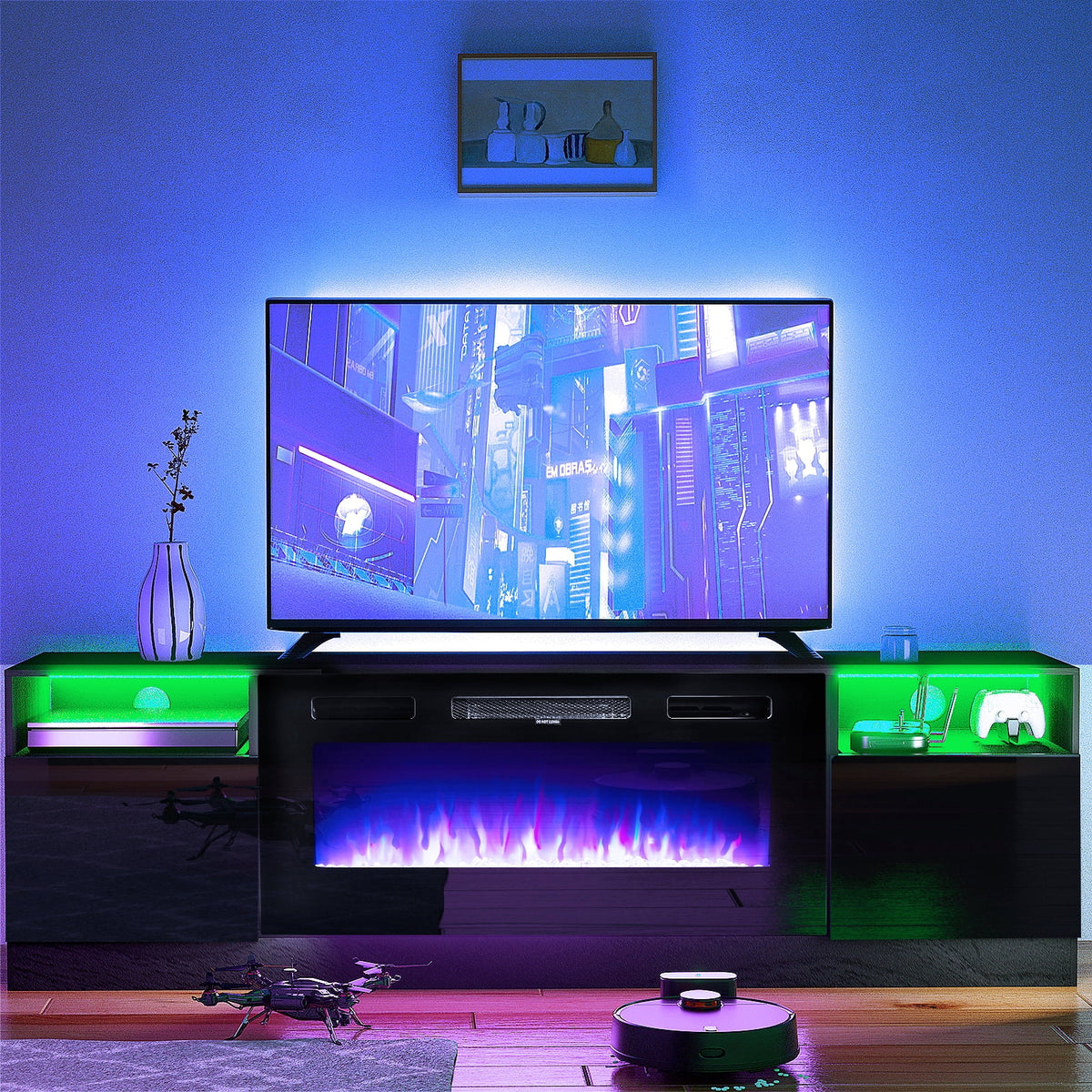 Black Fireplace TV Stand with 36'' Electric Fireplace F30208
