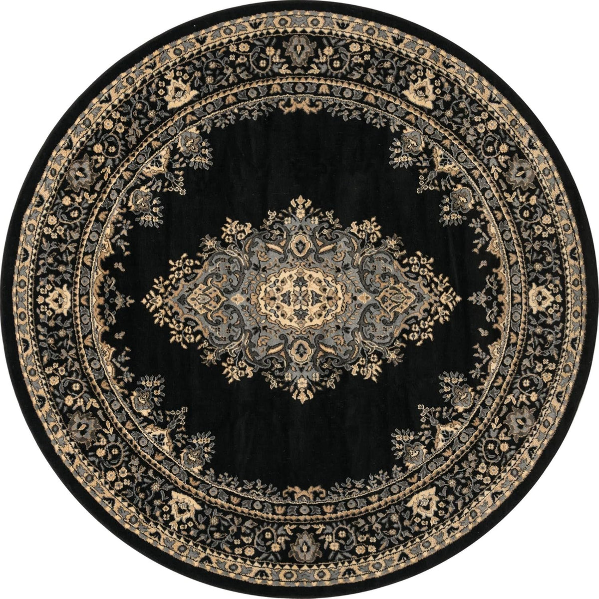 8 Ft Round Black Rug L18402