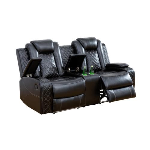 3 Piece Cream White Leather Recliner Sofa Set with LED Lights F43654