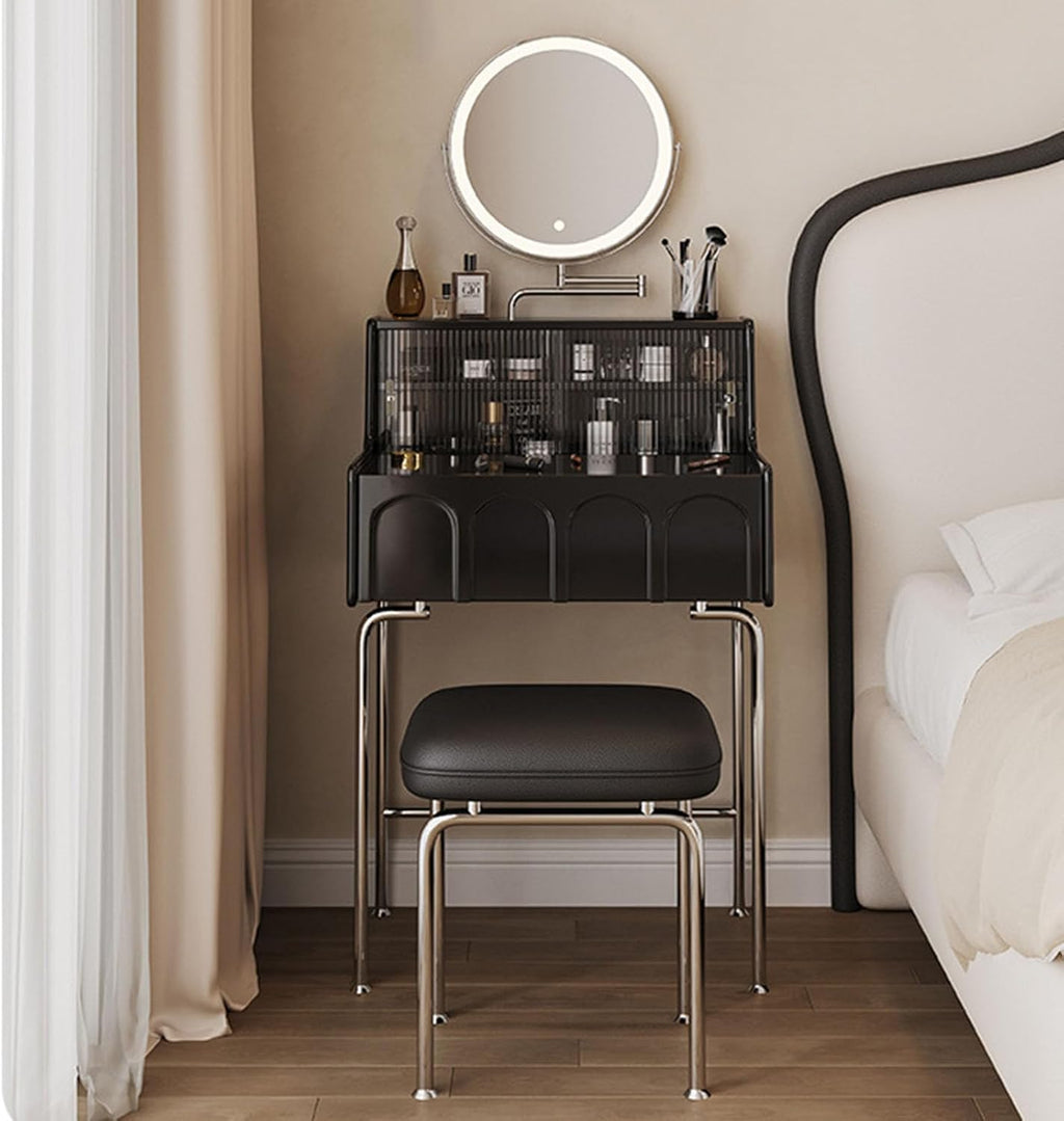 Black Compact Vanity Desk with 3 Adjustable Lighted Mirror and Storage Shelf L526808