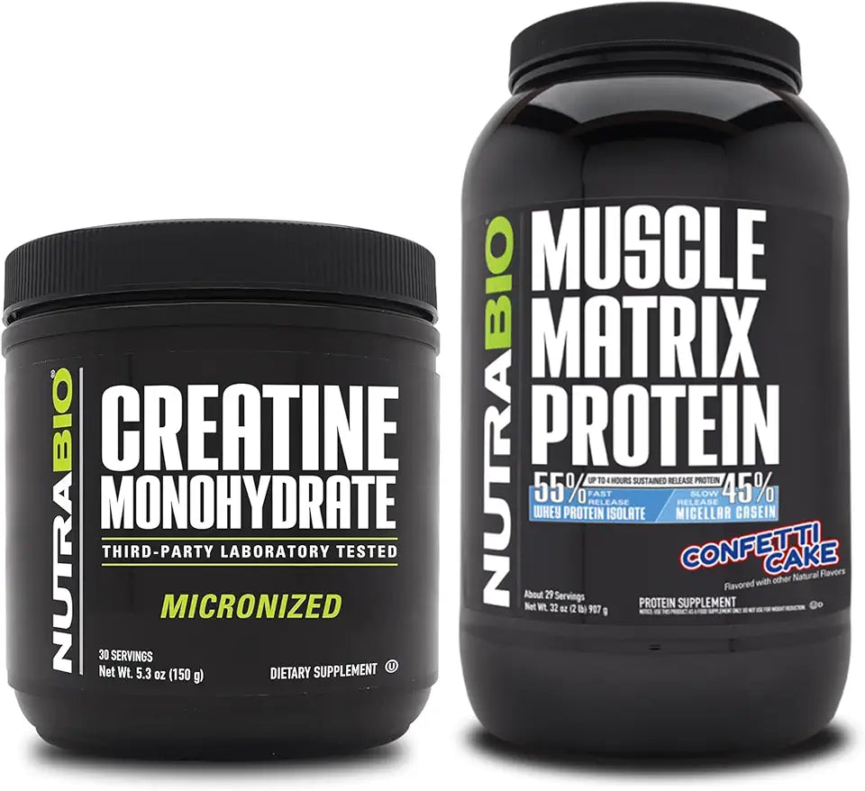 Unflavored Creatine Monohydrate and Confetti Cake Protein Powder Supplement Bundle I36205