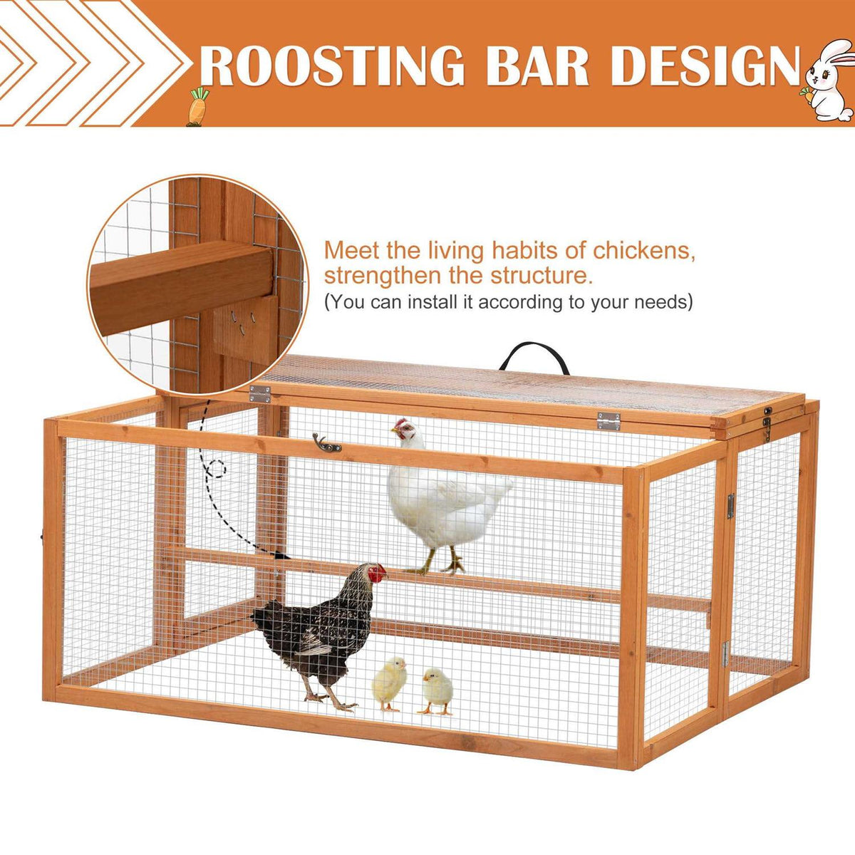 Chicken Coop & Roosting Bar Small Pet Hutch M9379