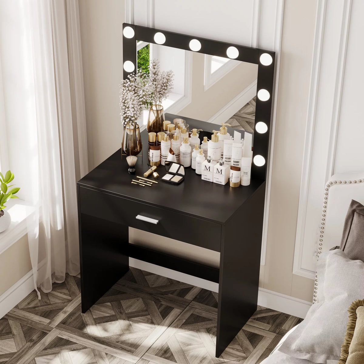 Black Makeup Vanity Table with Mirror Y41753
