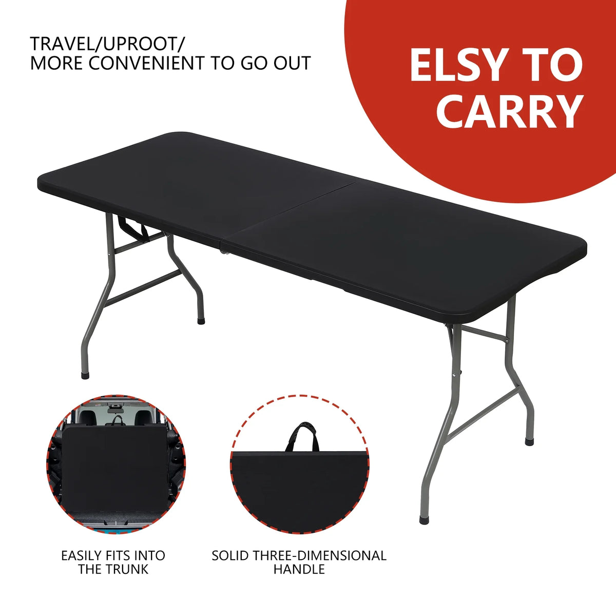6ft Black Folding Plastic Table H221947
