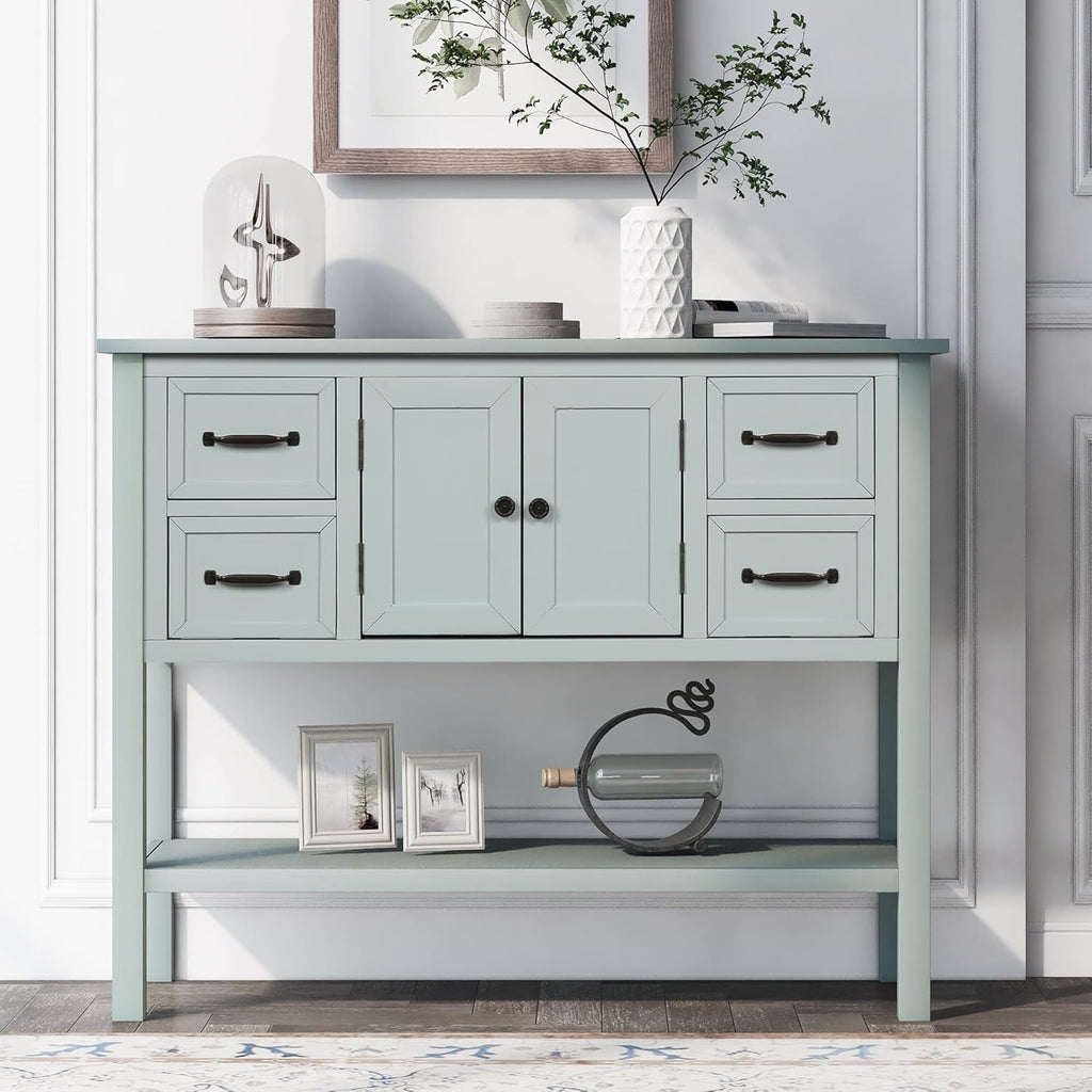 Navy Blue 6 Drawers Console Table with Cabinet and Shelf I7421
