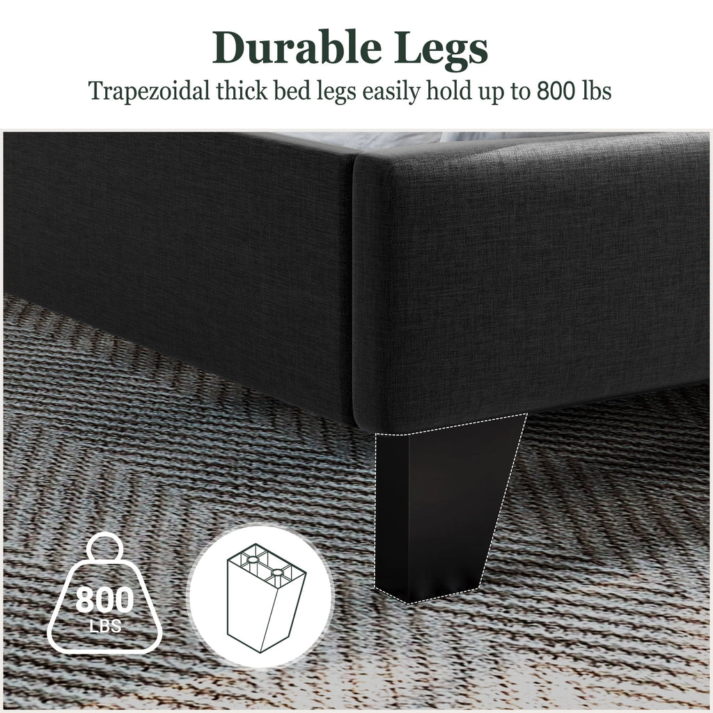 Queen Size Dark Grey Platform Bed with Wingback Headboard U94689