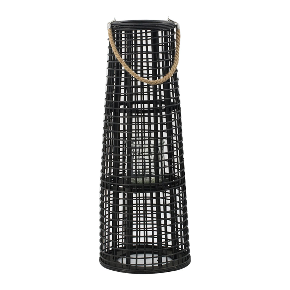 Black Tapered Candle Lantern with Handle O4593