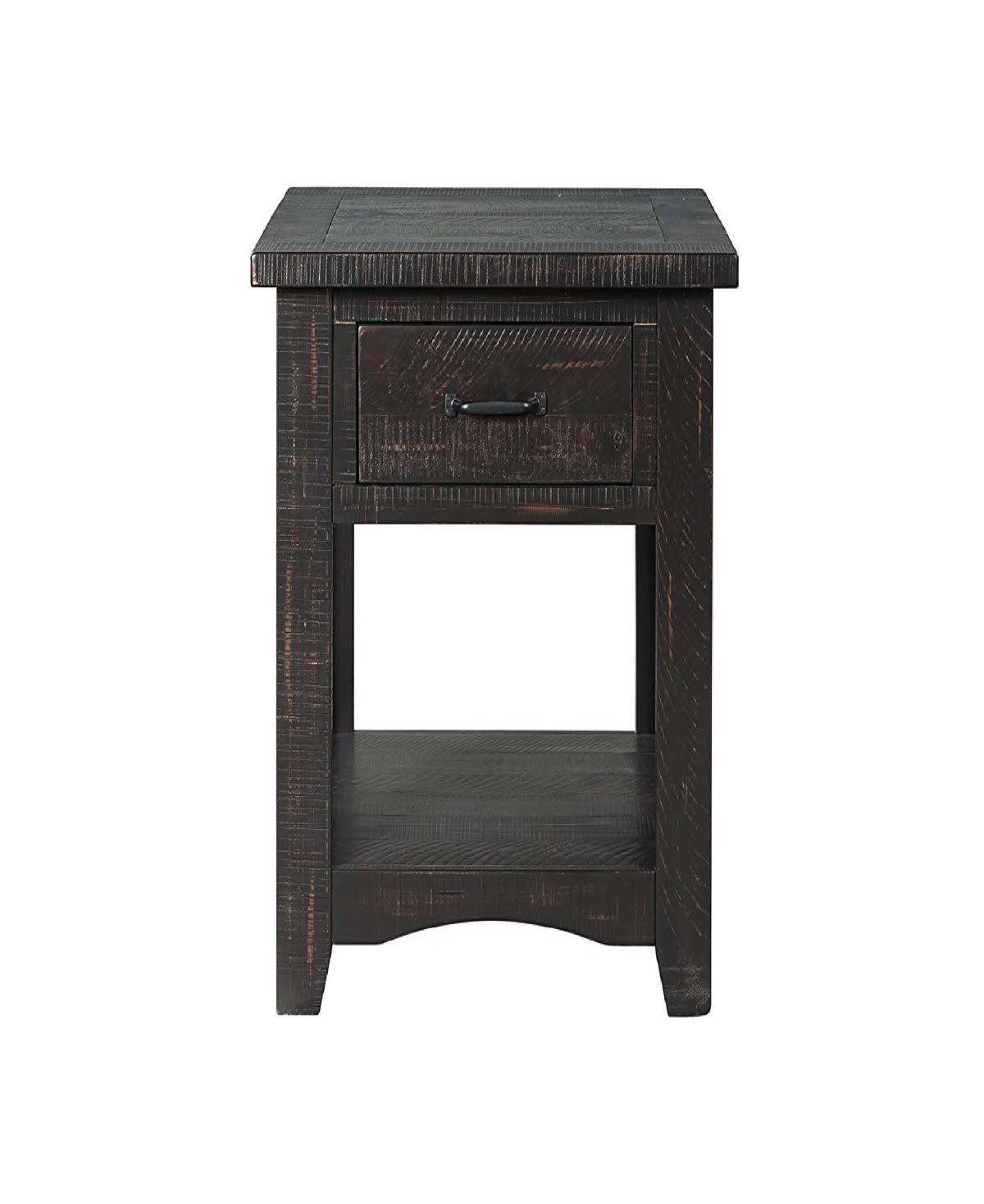 Antique Black Wooden End Table with Drawer and Shelf H260