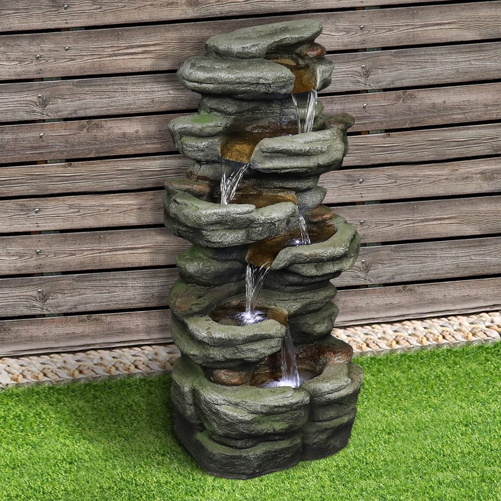 Outdoor 5-Tier Rock Water Fountain with LED Lights D8203