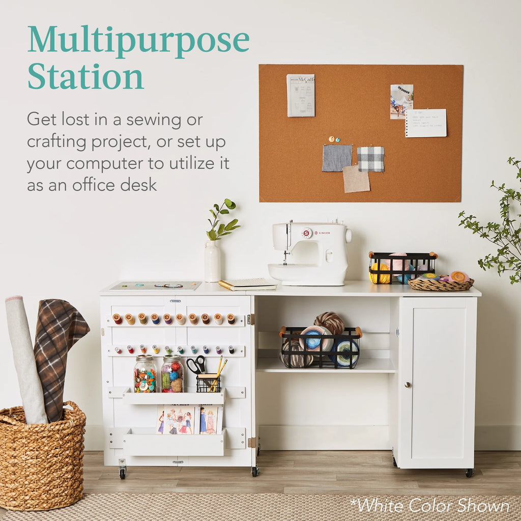 Large Brown Folding Sewing Table with Storage B69978