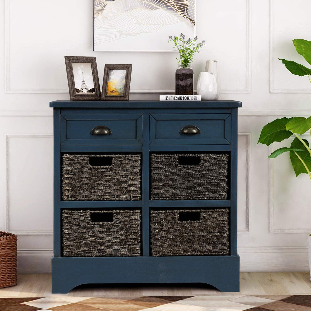 White Storage Cabinet with 2 Drawers and 4 Fabric Baskets J7063