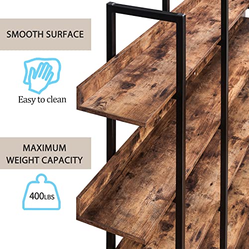 Black Triple Wide 5 Tiers Industrial Bookshelf with Metal Frame O5298