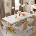 63-Inch Rectangular Dining Table with Grey Table Top and Metal Legs D2064