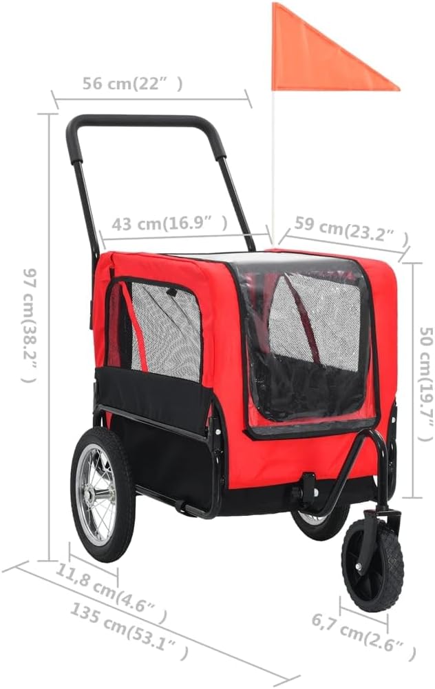 Red and Black Folding Dog Bike Trailer and Jogging Stroller T955637