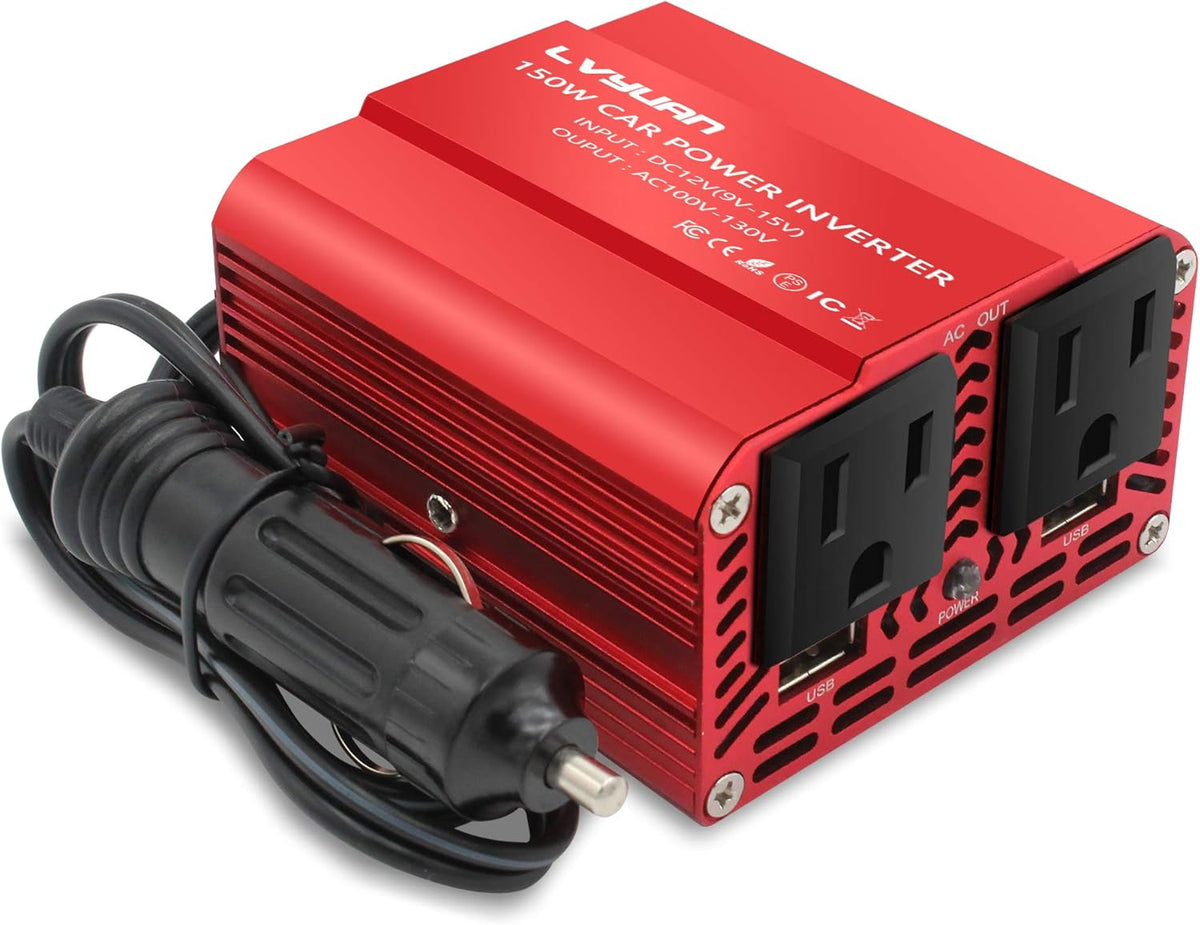 150W Car Power Inverter DC 12V to 110V AC with Dual USB Charger P8294