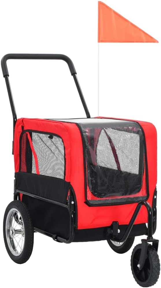 Red and Black Folding Dog Bike Trailer and Jogging Stroller T955637
