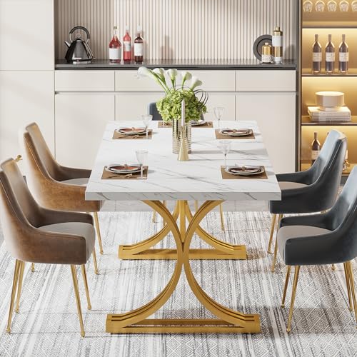 63-Inch Rectangular Dining Table with Grey Table Top and Metal Legs D2064
