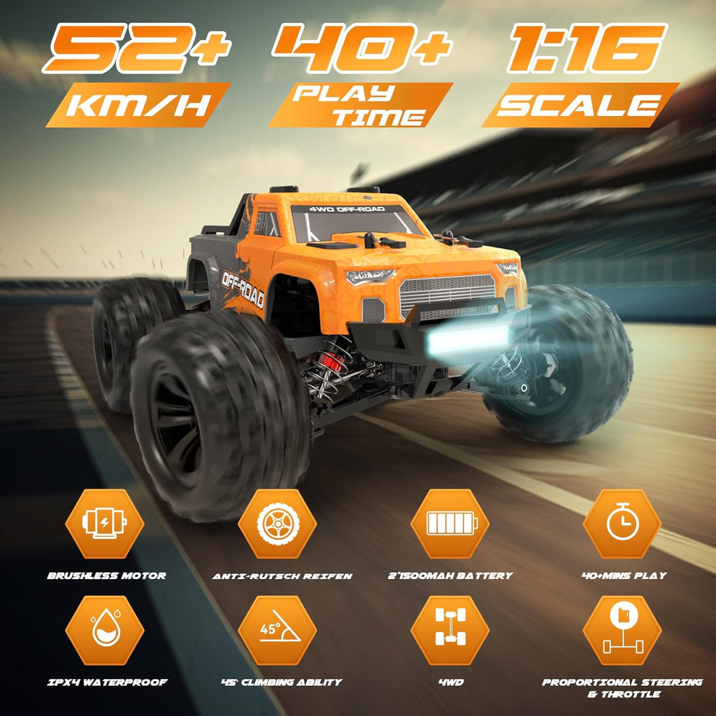 1:16 Brushless RC Car 52+KMH 4X4 Waterproof Off Road Buggy B41925