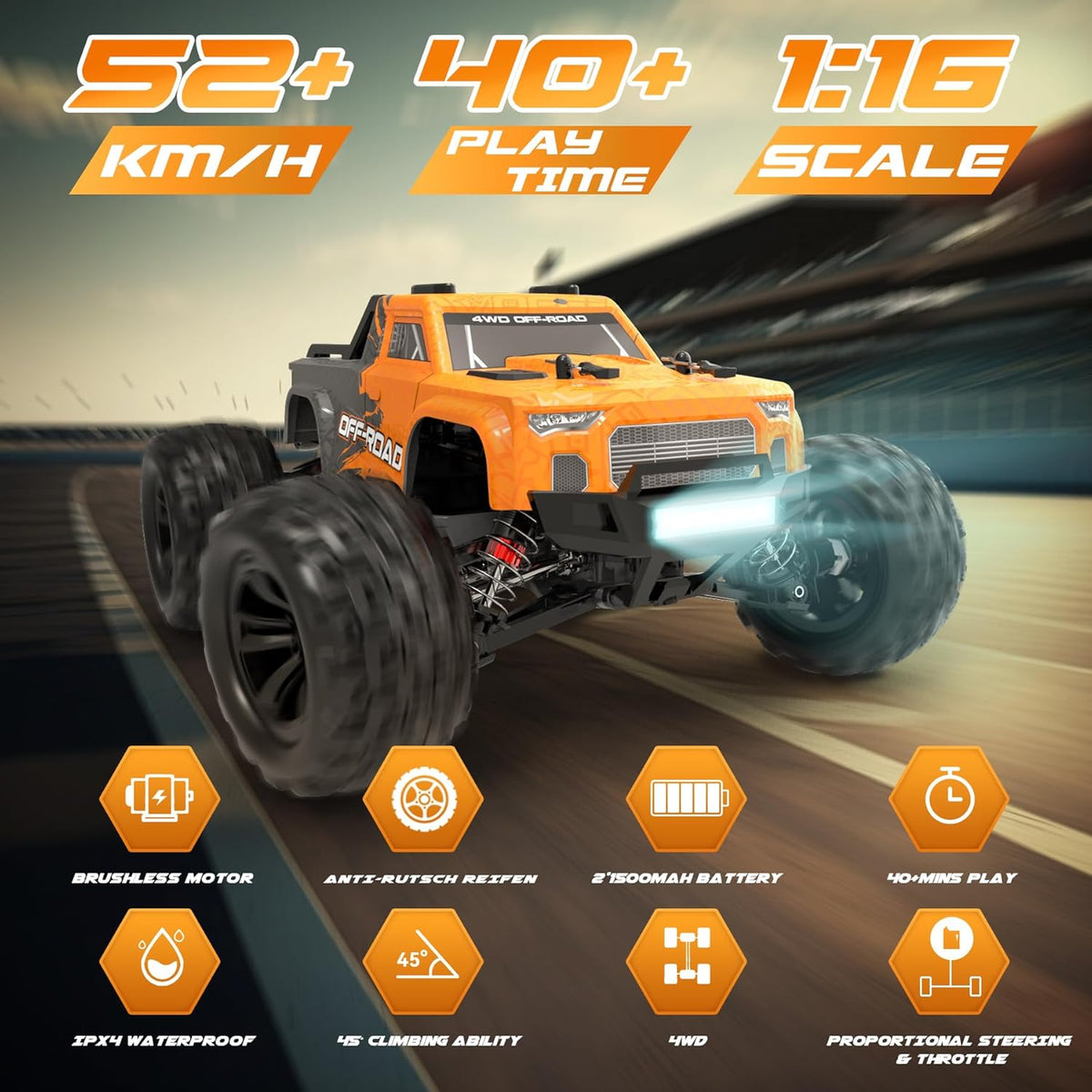 1:16 Brushless RC Car 52+KMH 4X4 Waterproof Off Road Buggy B41925
