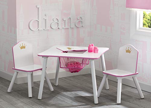 White/Pink Kids Wood Table and Chair Set with Storage L24222