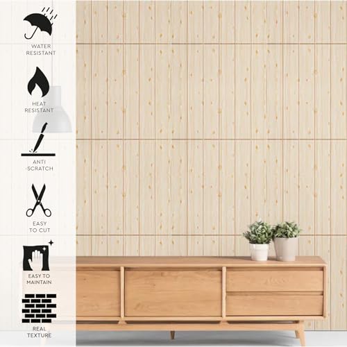 10-Sheet Peel and Stick Wood-Look, 28 in. x 14 in. Waterproof Stick on Wall (Light Oak) X112156
