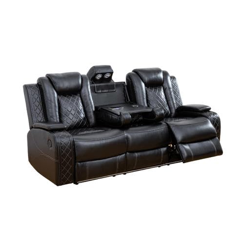 3 Piece Cream White Leather Recliner Sofa Set with LED Lights F43654