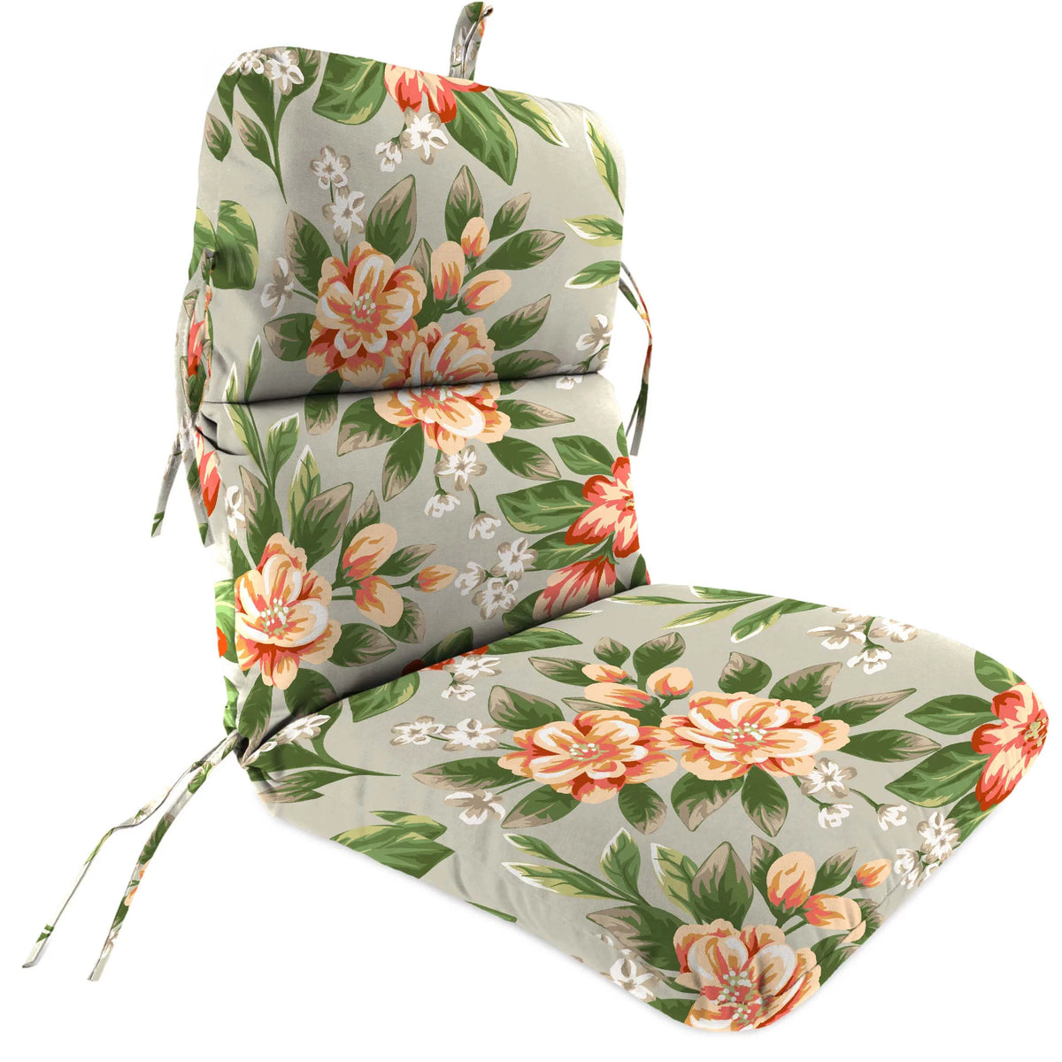 45" x 22" Cedar Grey Floral Rectangular Outdoor Chair Cushion with Ties and Hanger Loop F7371