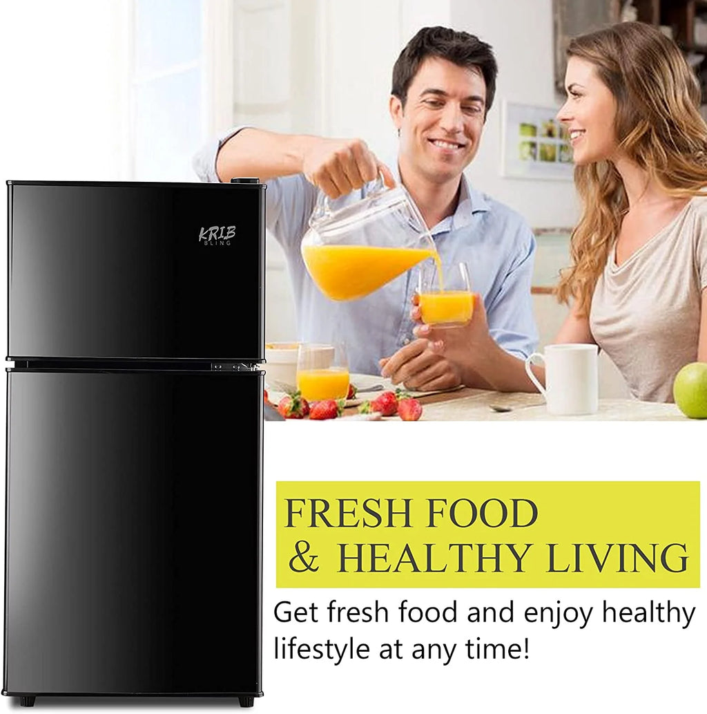 Black 3.2 Cu ft Two Door Mini Fridge with Freezer X26762