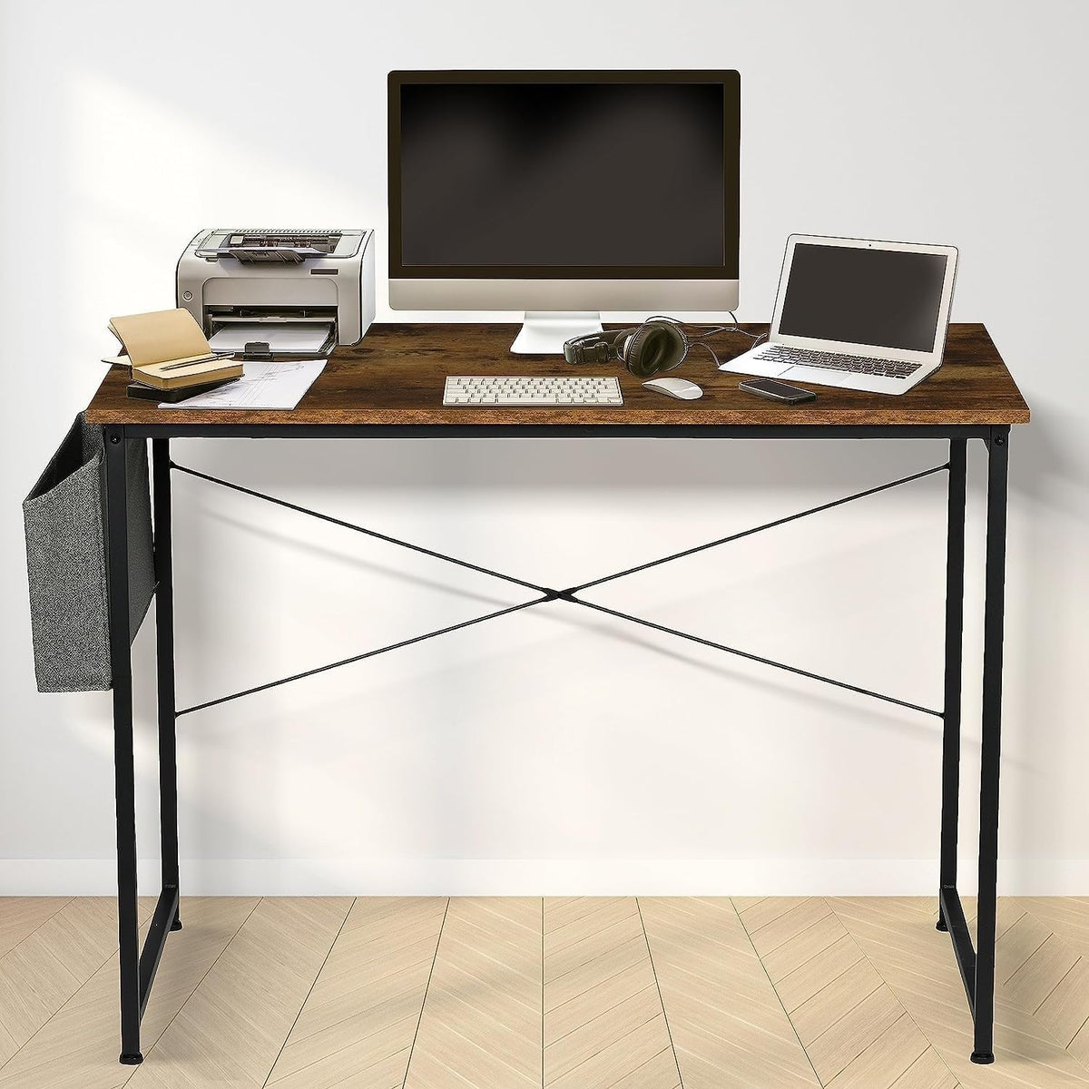 Brown 47 Inch Wooden Writing Desk with Storage Bag J7287
